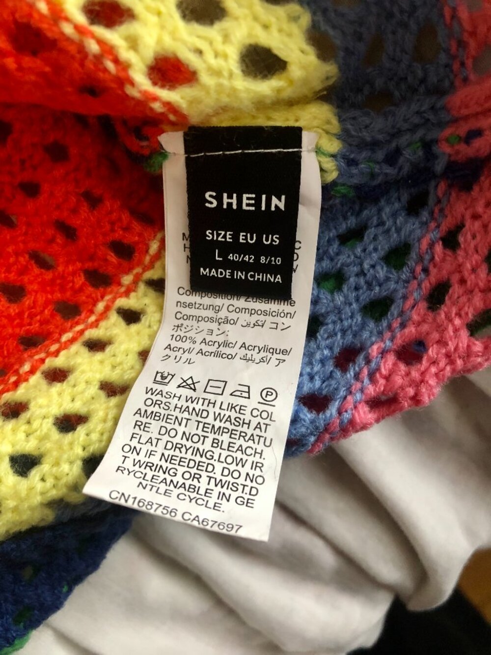 Boho Crochet Mini Dress Cover-Up Beach Size L Stripes Shein Colorful Summer - Picture 13 of 15